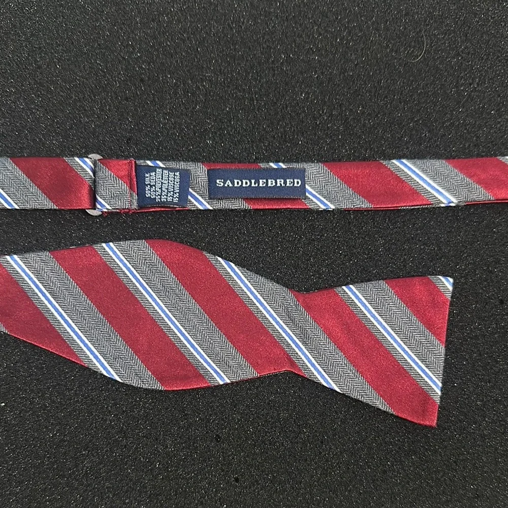 Saddlebred Red/Burgundy, Gray, Blue Striped Self-Tie Bow Tie